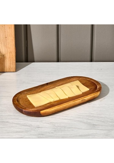 Naturalove Akasya Oval Servis Sunum Tabağı - Kahverengi - 18,8x9,6x1,6 Cm Kahverengi