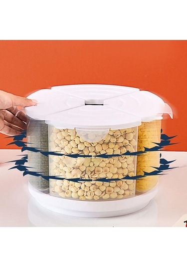 Pazly Beyaz Tahıl Saklama Kabı Gıda Tahıl Dağıtıcı Saklama Kutusu Mühürlü Döner Kuru Gıda Pirinç Kavanozları Baharat Şeker Mutfak Düzenleyici Beyaz