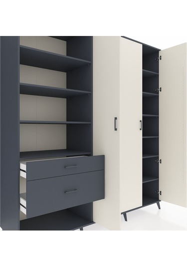 Kronos Dolap 16 Raflı 2 Çekmeceli 3 Kapaklı 220x59x243 Antrasit-aytaşı/antrasit Aytası/antrasıt