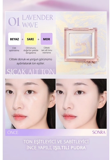 Ton Eşitleyici & Sabitleyici, İnce Yapılı, Işıltılı Pudra Clıo Light Setting Powder 01 Lavender Wave 01 Lavender Wave