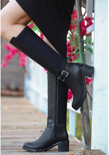 Biçomi Emrat Siyah Cilt Topuklu Çizme Çok Renkli