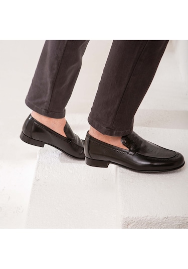 Tamer Tanca Erkek Hakiki Deri Siyah Bufalo Makosen Ayakkabı 477 48297 Erk Ayk Y22 Syh Bfl/syh Deve Siyah