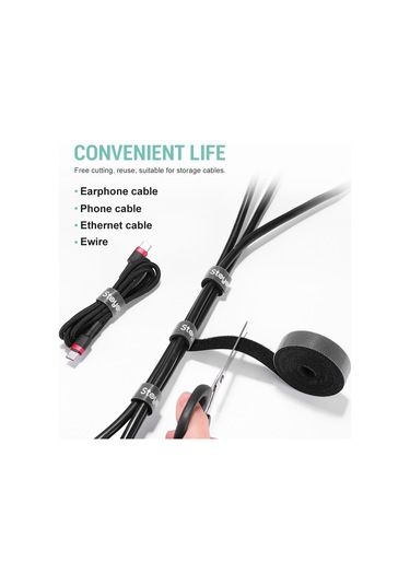 Dux Duıcs Stoyobe Kablo Düzenleyici Yapışkanlı Cırt Bant 3m Siyah