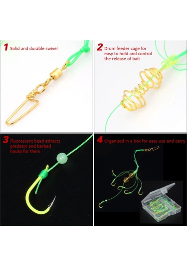 Konesam 8 Numara Yüksek Karbon Çelik İğne Seti - 4 Adet Köpek Balık İğnesi, Işık Verici Boncuk, Bait Kafesi Ve Taşınabilir Kutu - Deniz Ve Göl Balıkçılığı