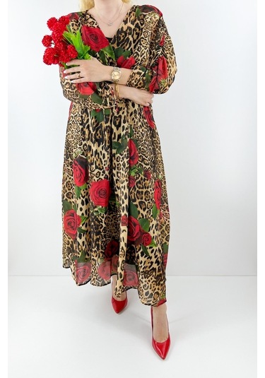 Modaonna Kadın Çiçek Desenli Şifon Elbise Çok Renkli