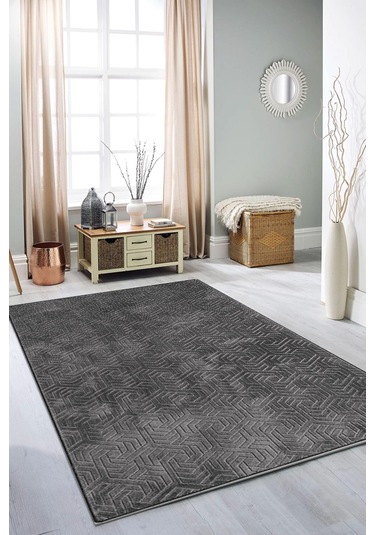 Rölyef Halı Yolluk Antrasit Kaymaz Taban Makinada Yıkanabilir Salon, Mutfak & Koridor Antrasit