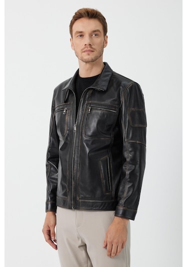 Kenny Siyah Vintage Deri Mont 001