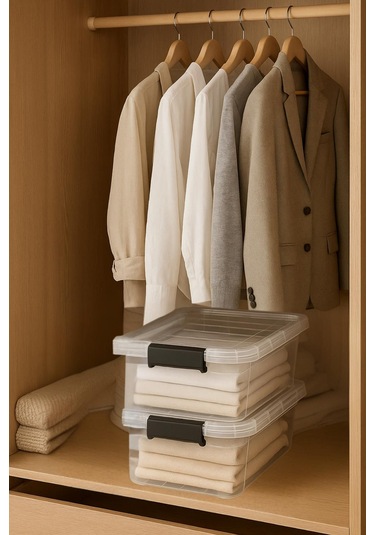 2 Li Şeffaf Saklama Kutusu & Düzenleme Kutusu & Oyuncak Kutusu 34 Lt Şeffaf