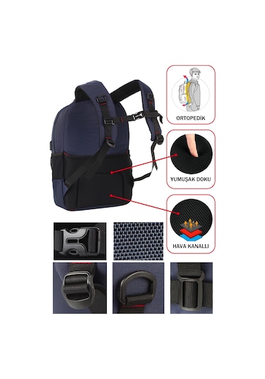 Dada 03 Usb Aparatlı Lacivert Laptop Sırt Çantası 15,6 İnç Geniş İç Hacim Darbe Emici Koruma