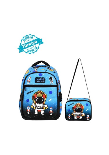 Waddell Lisanslı Siyah-mavi Astronot Desenli Erkek Çocuk İlkokul Sırt Çantası Ve Beslenme Çantası
