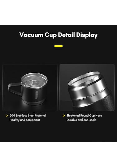 Yunboo 500ml 304 Çelik Isı Saklama Bardağı, 12 Saat Isı Tutar, Sızıntı Engellli, Kapak Bardak Olarak Kullanılabilir, Ev/ofis/doğa İçin, Pembe Kutu Yok Siyah