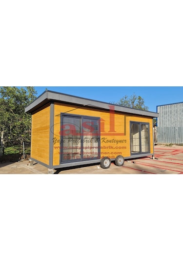 21 M² 1+1 Ahşap Desen Betopanlı, Römorklu Tiny House Konteyner
