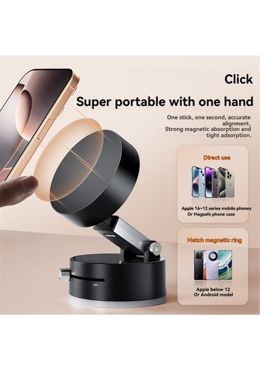 Pazly Manyetik Vakumlu Araç & Masa Telefon Tutucu - Katlanabilir, Taşınabilir, Siyah/beyaz/pembe, 5.9x5.9x4.3cm