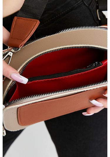 Morpelikan Vizon Kabartma İki Bölmeli Kadın Omuz Çantası Vizon