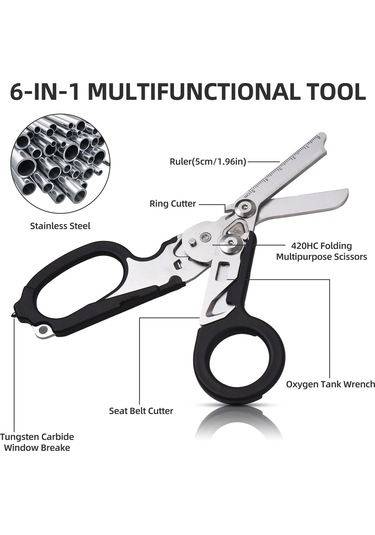 Hfambition Küçük Çekirdekli Folding Çakı-makas Seti, Dış Mekan Kampı İçin Çok Fonksiyonlu, Sert Çelik, Siyah, Acil Kırıcı Ve Açıcı Araçlar