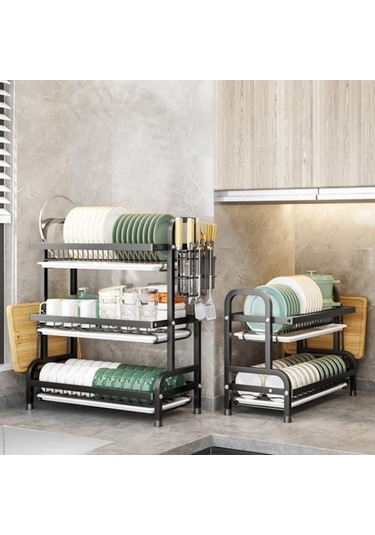 Pazly Paslanmaz Çelik Bulaşık Drenaj Rafı, Chooplastik Kesme Yay Tutucu, 3-4 Kişilik Aile, 42x23.2x41cm Diğer