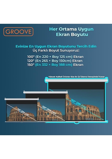 Groove Vizio Pro 150 Inch 332x188cm Blackout Işık Geçirmez Profesyonel Projeksiyon Perdesi +canlı Renkler+göz Koruması+leke Tutmaz Projector