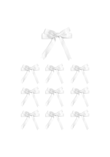 10 Adet Beyaz Saten Fiyonk Süsleme Küçük Kurdele Seti