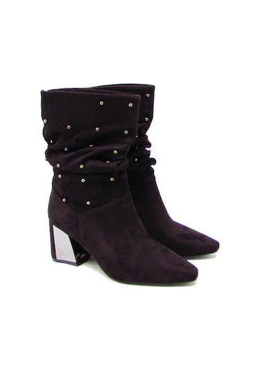 Kanuga Rjb7481 Siyah Süet Kadın Sivri Burun Araboy Çizme Siyah Süet Siyah