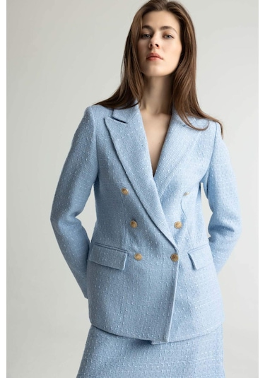 DeFacto Regular Fit Ceket Yaka Tweed Blazer Ceket E5331AX25SPBE196 Mavi DeFacto Regular Fit Ceket Yaka Tweed Blazer Ceket E5331AX25SPBE196 Mavi