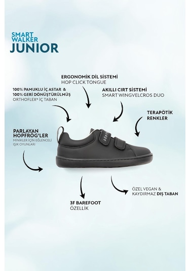 Smart Walker Junior Barefoot Çocuk Ayakkabı Mat Siyah