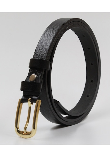 %100 Deri Bayan Kemer 2 Cm Uzun Tokalı Siyah