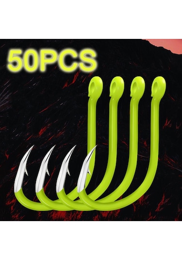 50 Adet Aydınlık Balıkçılık Kancaları Karbon Çelik Gece Glow Balıkçılık Kancaları Type 2&11