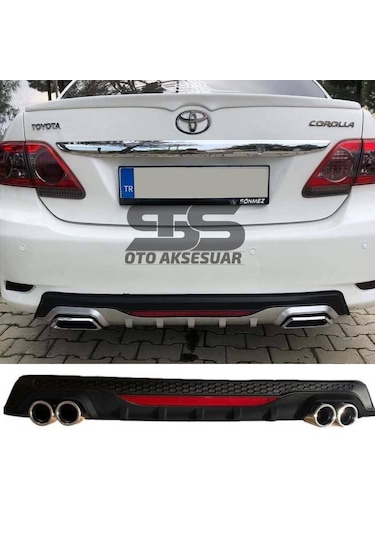 Toyota Corolla 2007-2012 Difüzör Arka Tampon Eki 4 Egzoz Çıkışlı Siyah Reflektörlü