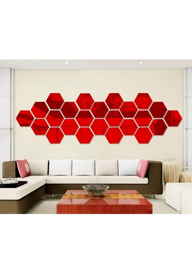 Honmex Otostikli Altıgen Açık Renkli Akrep Yansıtıcı Duvar Sticker - 46x40mm 1mm Kalınlık 12 Adet Kırmızı