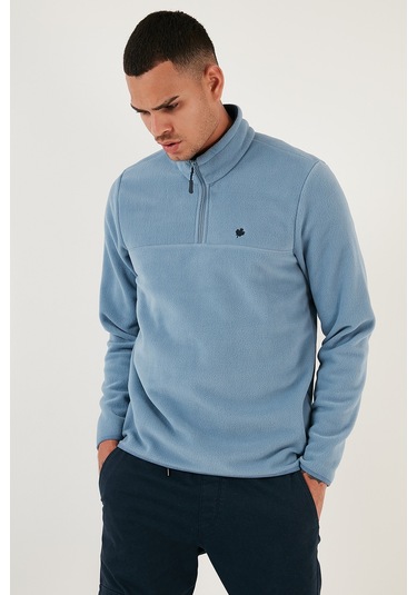 Buratti Slim Fit Anti-Pilling Tüylenme Yapmayan Bato Yaka Şardonlu 2'Li Paket Erkek Polar 5906001S2 Açık Mavi-Saks