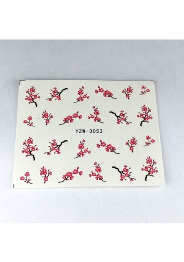 Pembe Gül Dal Çiçek Tırnak Vinil Sticker Etiket Çıkartması Çoklu Süsleme Dövme 6x5.5cm