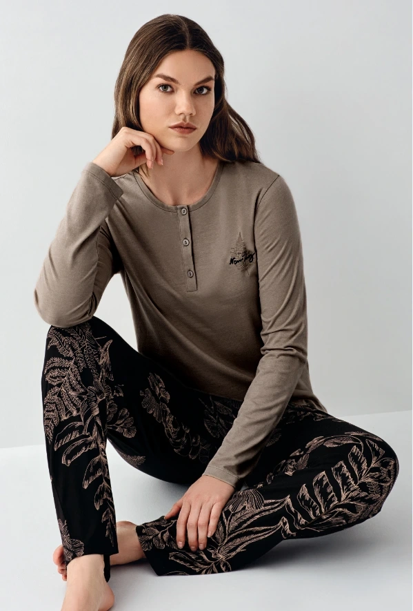 Kadın Uzun Kol Pijama Takım Vizon