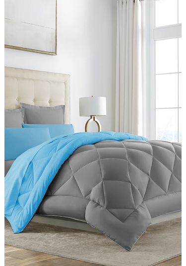 Alla Turca Çift Taraflı Lux Uyku Seti - Çift Kişilik Özel Çantalı Turkuaz- Gri Turkuaz - Gri
