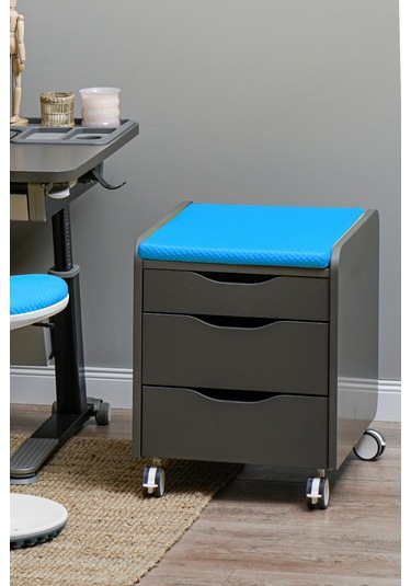 Creo Mobili Çekmeceli Tekerlekli Sirius Keson Oturulabilir Ofis Ve Ev Komodini Antrasit/mavi