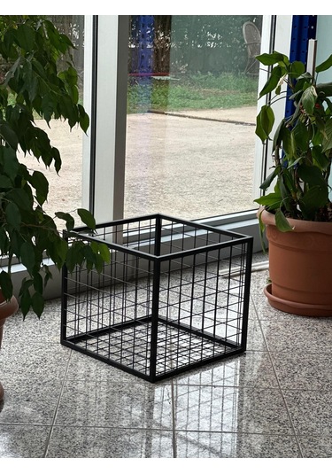 Metal Tel Kasa Sepet - Dekoratif, Taşınabilir Ürün Kasası, Sele Sepet 40x40 Cm H:20 Cm Siyah