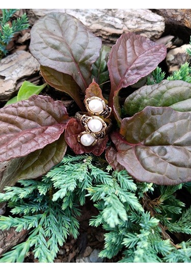 Doğal Taş 3'lü Sedef Doğal Taşlı Işlemeli Ayarlanabilir Kadın Yüzük Euy8s