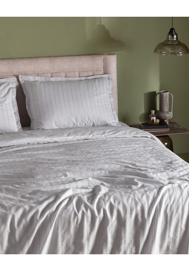 Madame Coco Nicole King Size %100 Pamuk Armürlü Nevresim Takımı - Açık Gri Gri