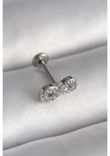 Ceylan Adam 316l Çelik Gümüş Renk Zirkon Taşlı Sonsuzluk Model Tragus Piercing Çok Renkli