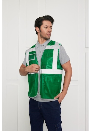 Orange Safety Mühendis Tipi İkaz Yeleği Koyu Yeşil