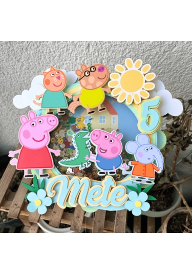 Peppa Temalı Kız Çocuk Doğum Günü İsme Özel 3d Pasta Süsü Cake Topper Çocuk