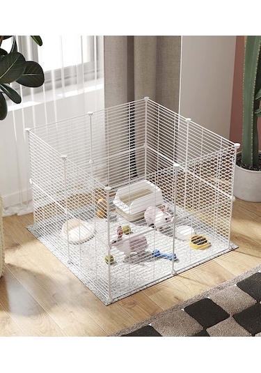 Hodbehod 16 Panel Beyaz Hayvan Oyun Kafesi Portatif Modüler Kedi Kuş Evcil Hayvan