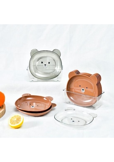 Beyaz Atıştırmalık Tabağı Sevimli Ayı Deseni   İstiflenebilir Yuvarlak Kenarlar Çok Amaçlı Plastik Yerden Tasarruflu