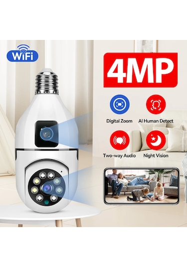 4mp Ampul Kablosuz Wifi Kamera Çift Lens Ip 2 Yönlü Ses