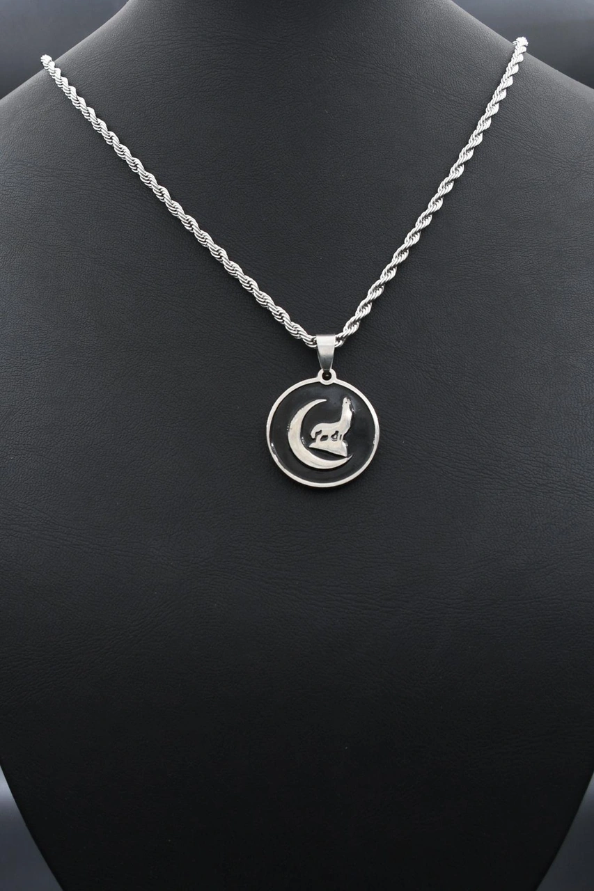 Bozkurt - Kurt Figürlü Kolye Paslanmaz Çelik Zincir 3mm 902302 Gümüş