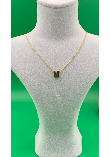 14k Altın Renginde M Harf Minimal Model Çelik Kadın Kolye Altın