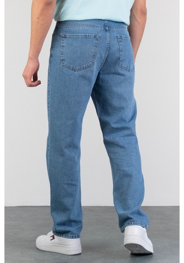 Erkek Açık Mavi Baggy Fit Bol Kesim Denim Loose Jeans Kot Pantolon Chris 001