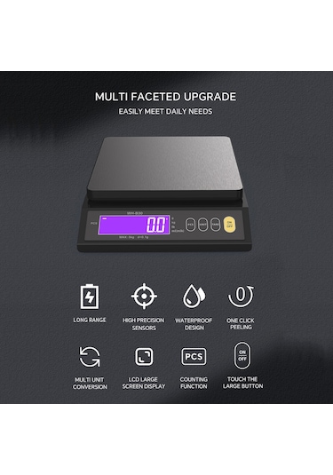 Moveevo Ip67 Su Geçirmez 5kg/0.1g Tam Akıllı Mutfak Terazi - Sayım, Tare, Otomatik Kapatma Ve Çoklu Ünite Dönüşümü - Li-pil, Aaa Pil Ve Usb Şarj Desteği Siyah