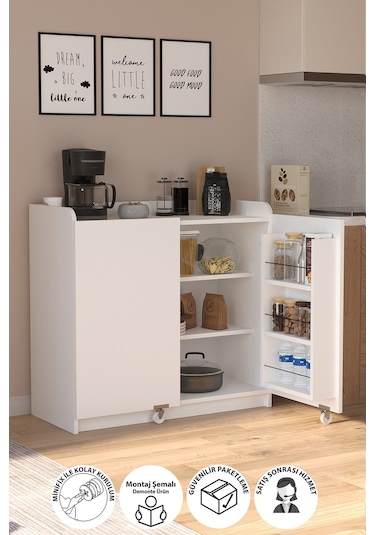 Bofigo Gökçe Çok Amaçlı Erzak Kiler Mutfak Dolabı Beyaz