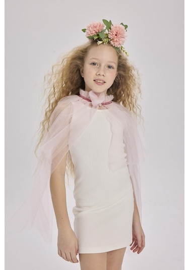 Luess Kız Çocuk Sıfır Kol Pamuklu Elbise Beyaz