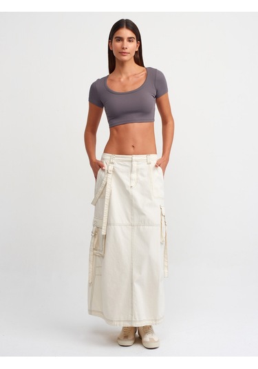 Dilvin Kısa Kollu Crop Top-füme Füme